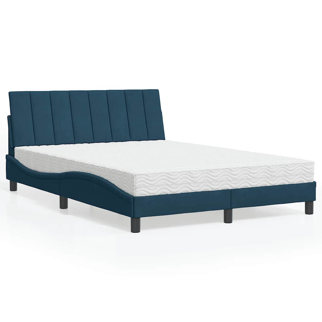 Krevet s madracem Hanko plavi 140x190 cm baršunasti