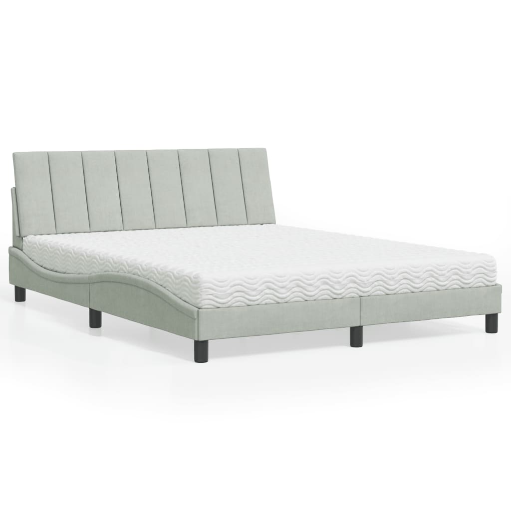 Krevet s madracem Hanko svjetlosivi 160x200 cm baršunasti