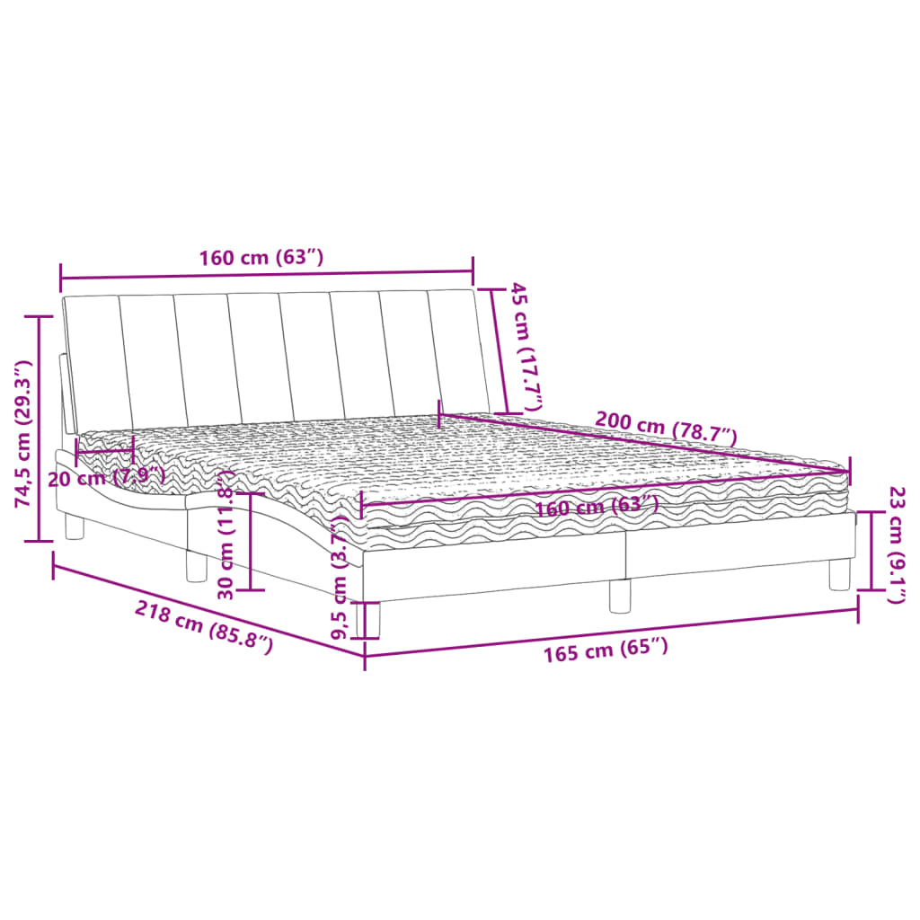 Krevet s madracem Hanko crni 160x200 cm baršunasti