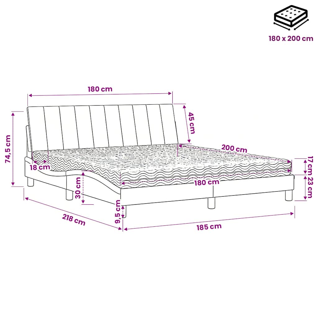 Krevet s madracem Hanko svjetlosivi 180x200 cm baršunasti
