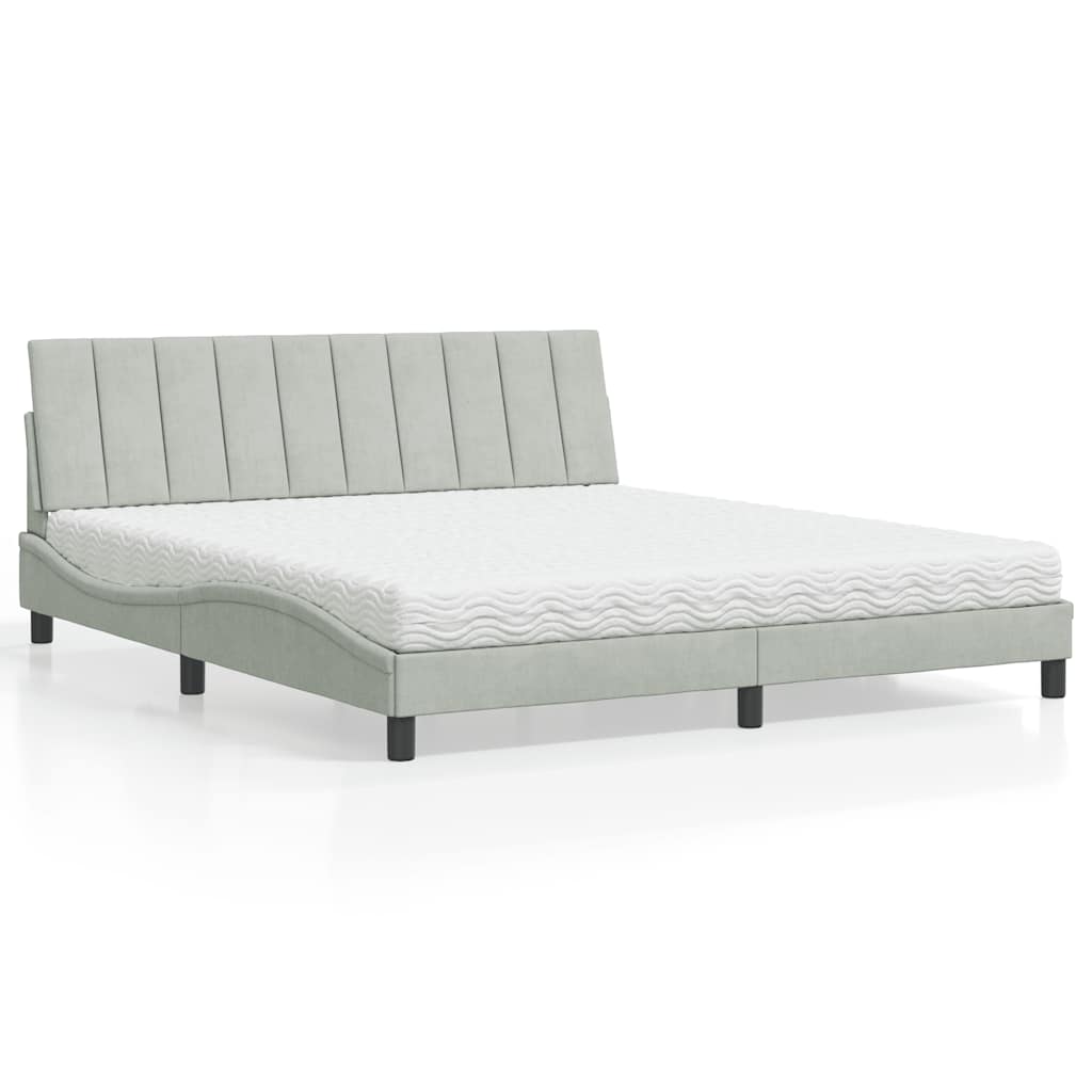 Krevet s madracem Hanko svjetlosivi 180x200 cm baršunasti