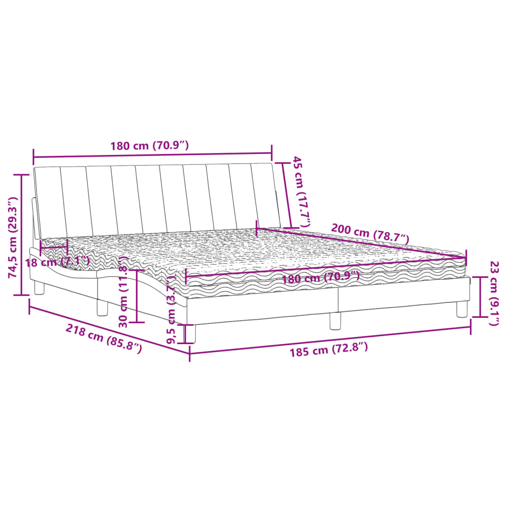 Krevet s madracem Hanko crni 180x200 cm baršunasti