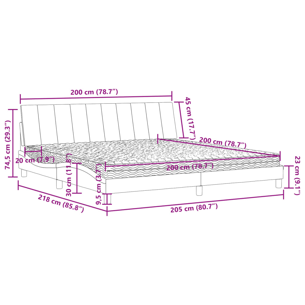 Krevet s madracem Hanko svjetlosivi 200x200 cm baršunasti