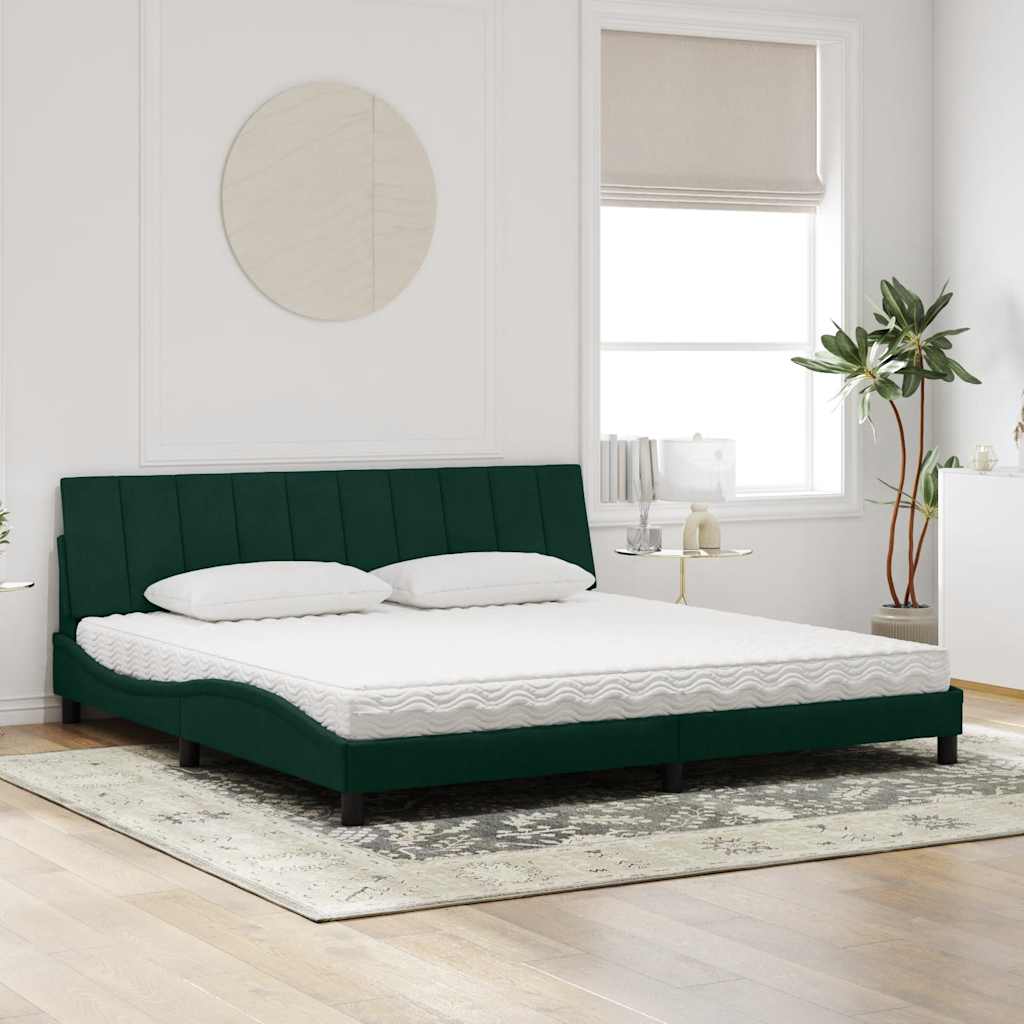 Krevet s madracem Hanko tamnozeleni 200x200 cm baršunasti