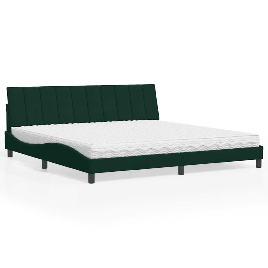 Krevet s madracem Hanko tamnozeleni 200x200 cm baršunasti
