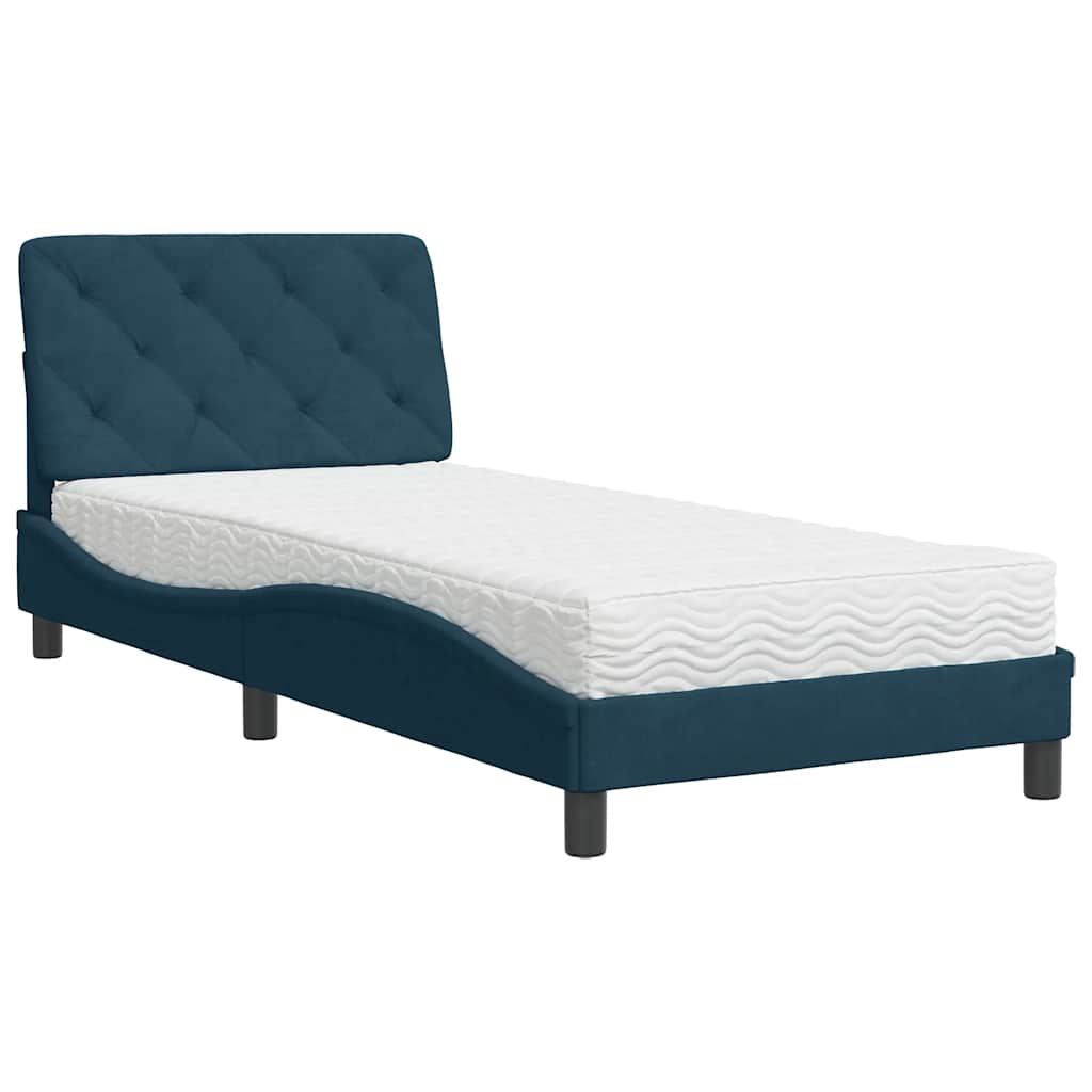 Krevet s madracem plavi 80 x 200 cm baršunasti