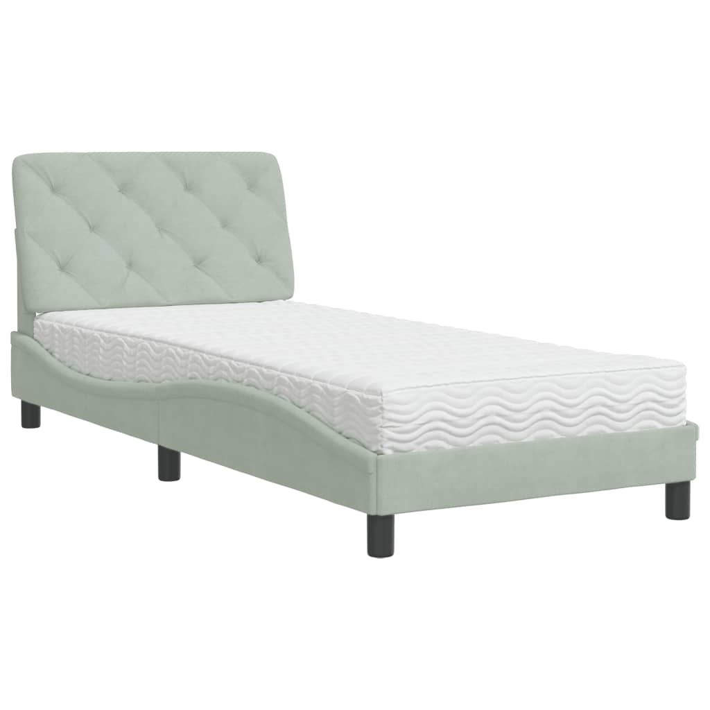 Krevet s madracem svjetlosivi 90x190 cm baršunasti