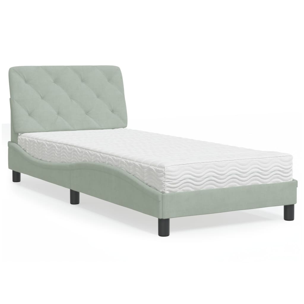Krevet s madracem svjetlosivi 90x190 cm baršunasti