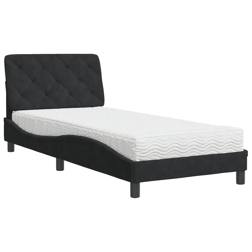 Krevet s madracem crni 90x200 cm baršunasti