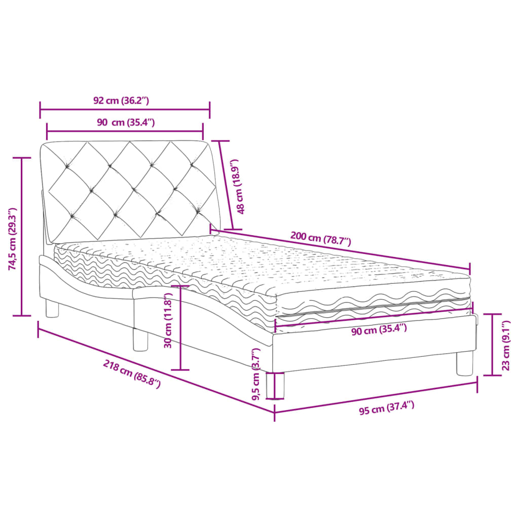 Krevet s madracem crni 90x200 cm baršunasti