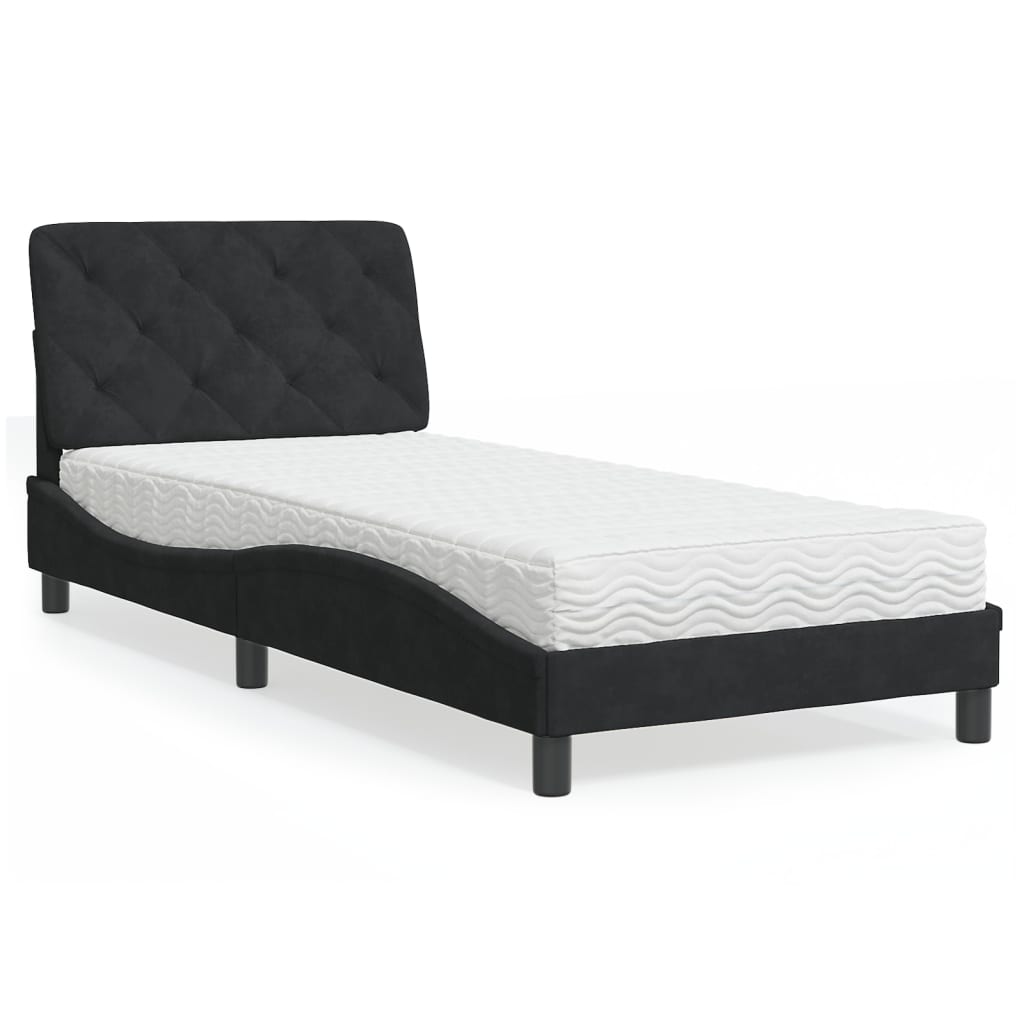 Krevet s madracem crni 90x200 cm baršunasti