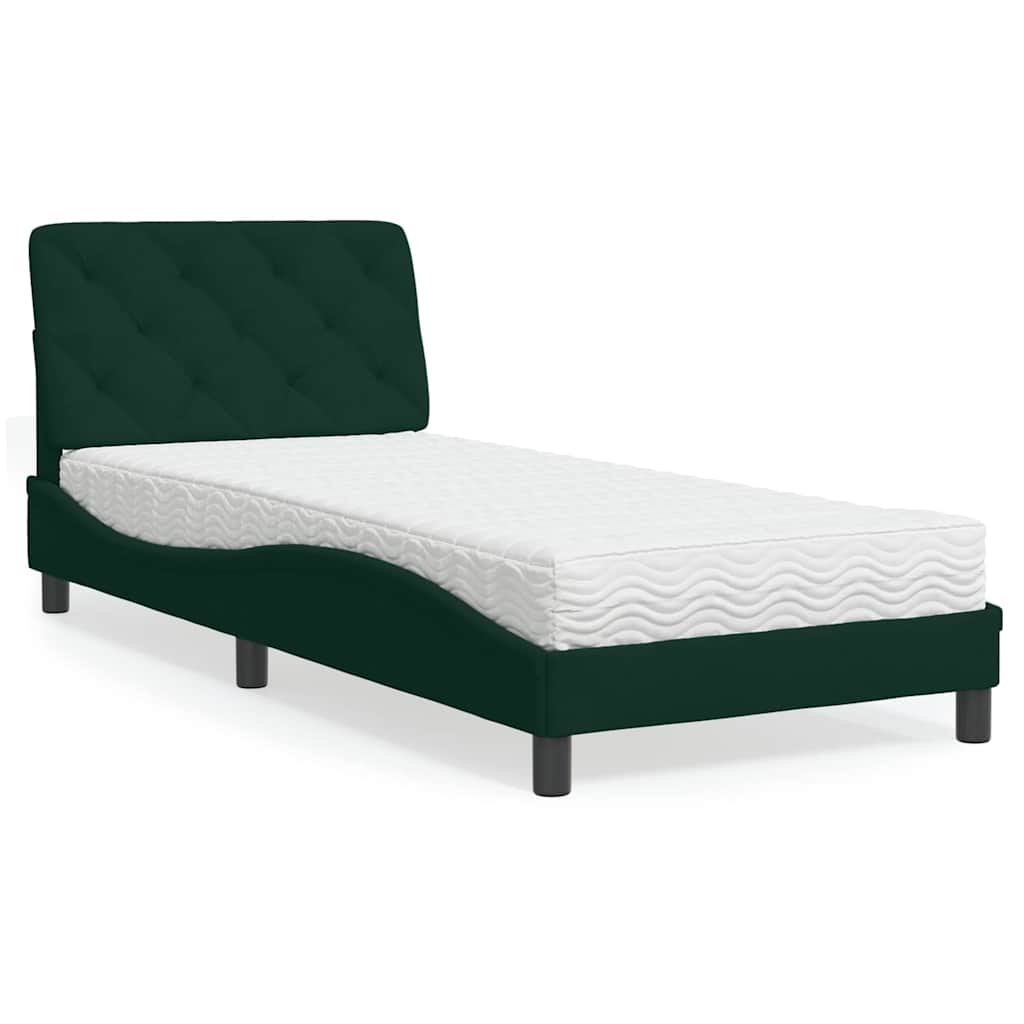 Krevet s madracem tamnozeleni 90x200 cm baršunasti