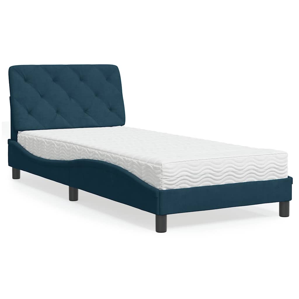 Krevet s madracem plavi 90x200 cm baršunasti