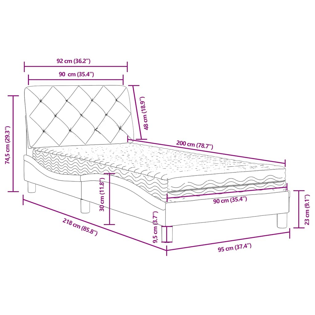 Krevet s madracem plavi 90x200 cm baršunasti
