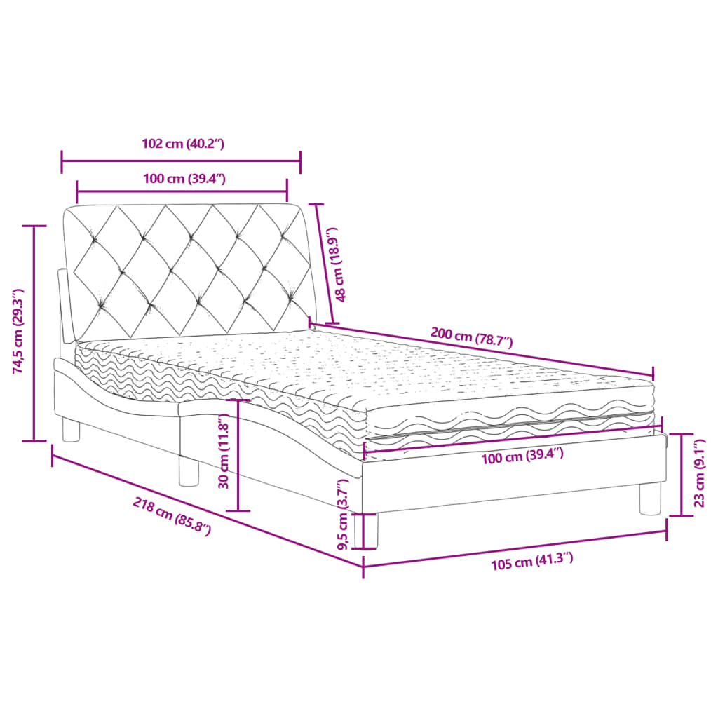 Krevet s madracem svjetlosivi 100x200 cm baršunasti