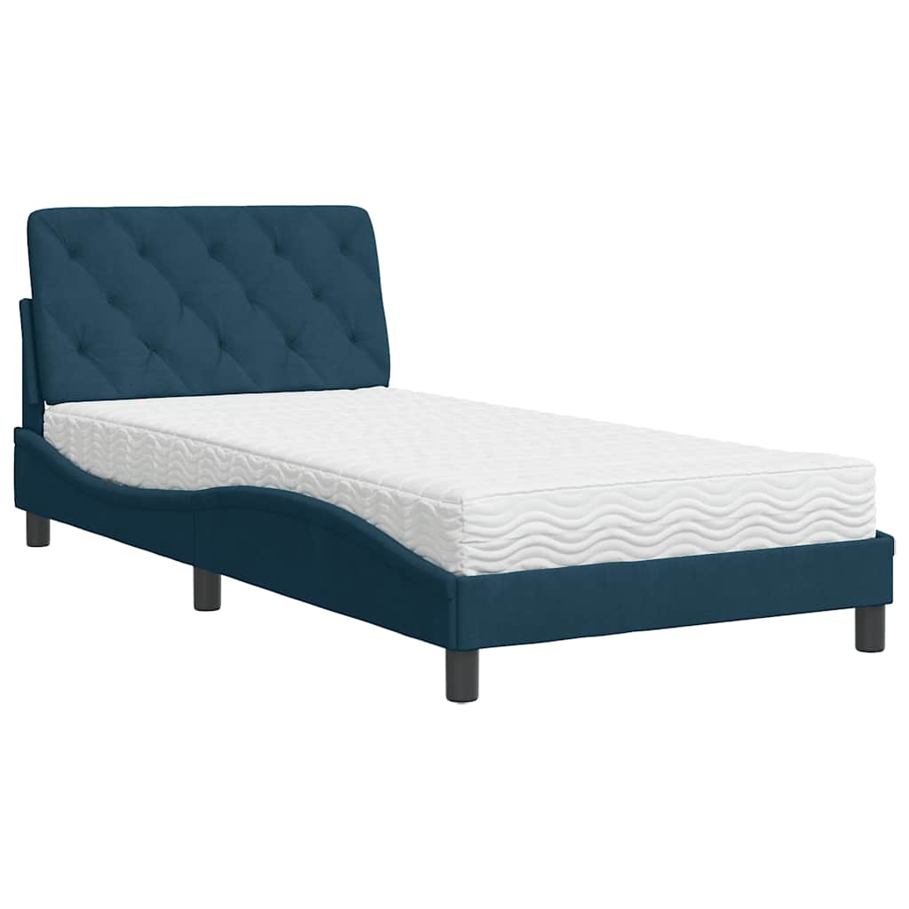 Krevet s madracem plavi 100 x 200 cm baršunasti
