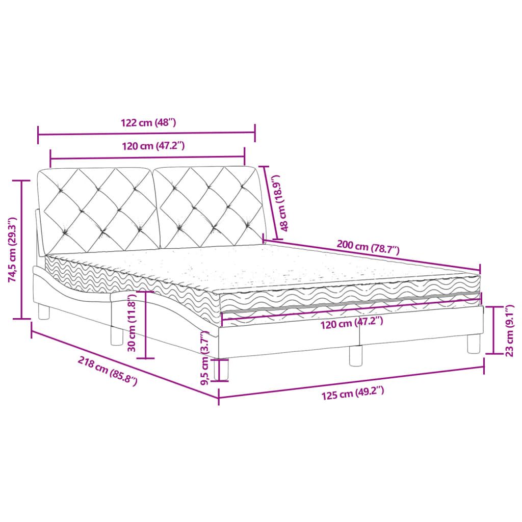 Krevet s madracem crni 120 x 200 cm baršunasti