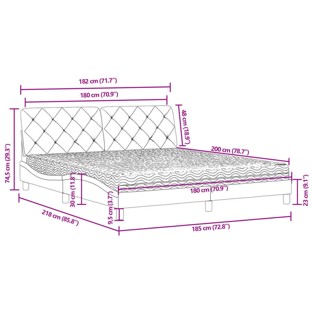 Krevet s madracem crni 180x200 cm baršunasti