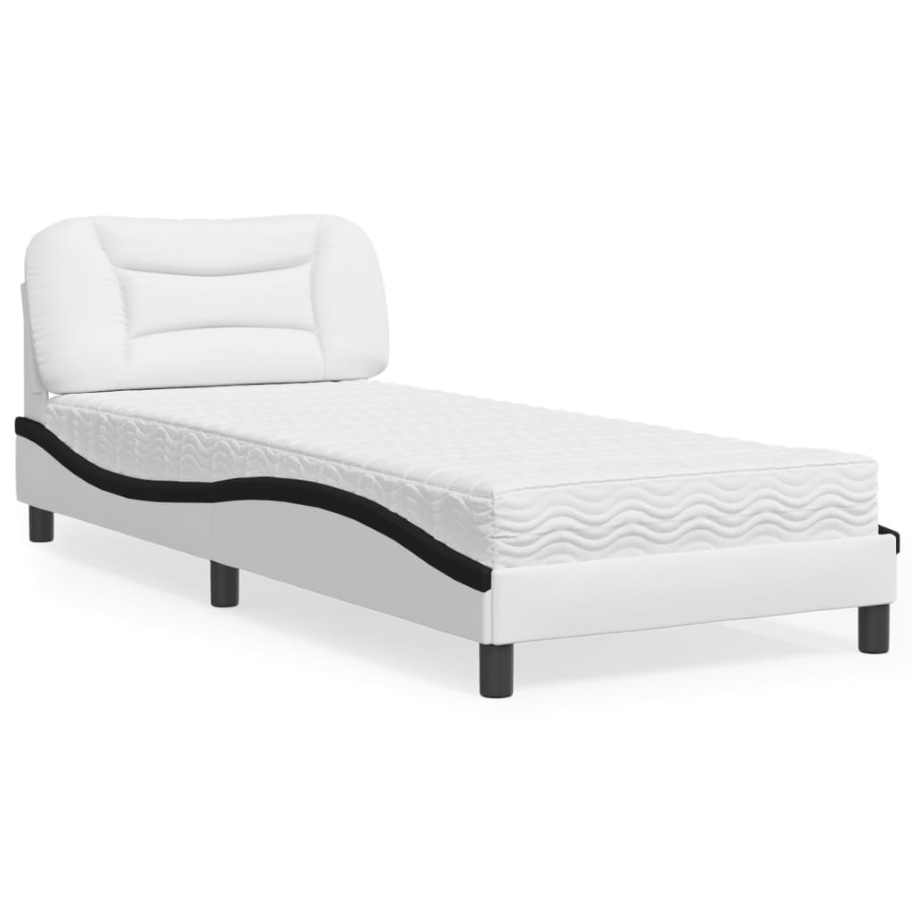 Krevet s madracem Hvar bijelo-crni 90 x 200 cm od umjetne kože