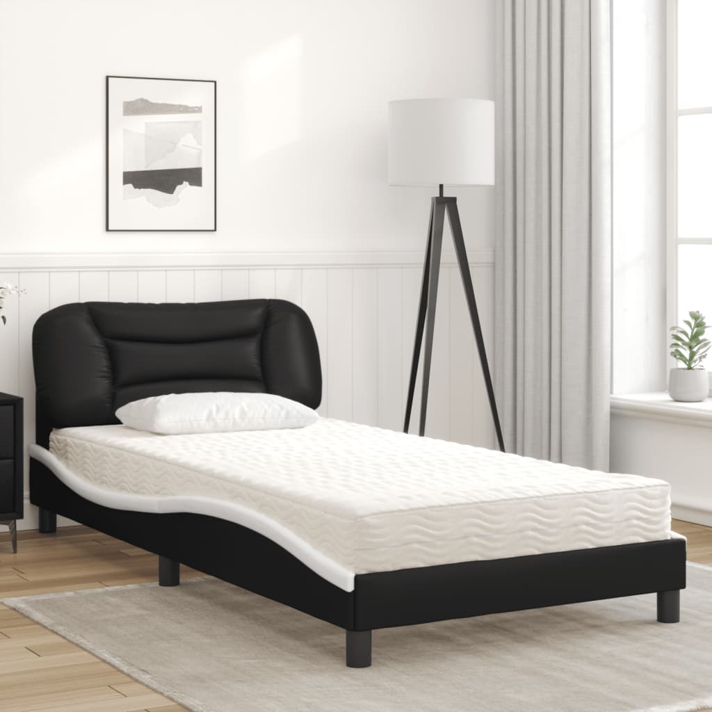 Krevet s madracem Hvar crno-bijeli 100 x 200 cm od umjetne kože