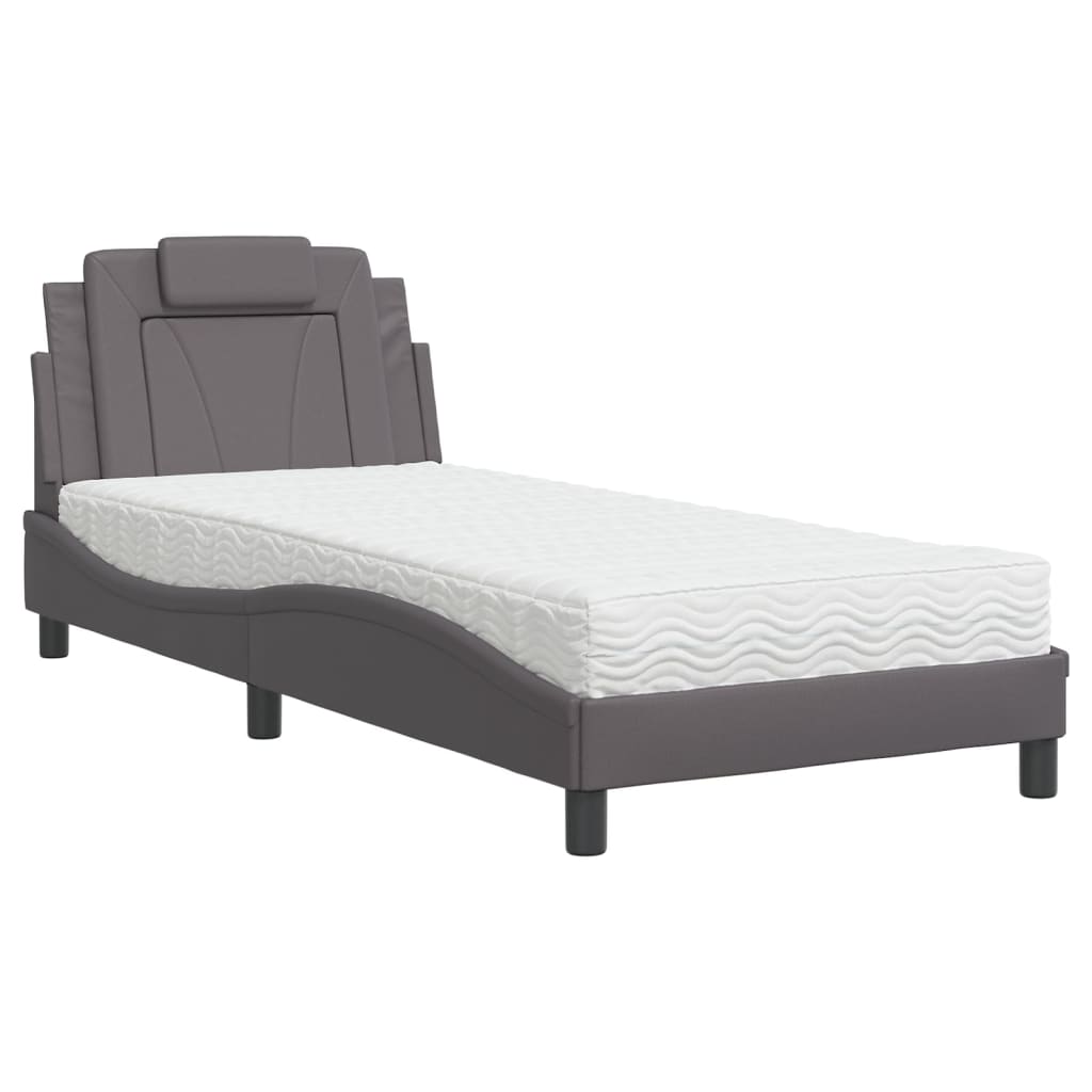 Krevet Viana s madracem sivi 80 x 200 cm od umjetne kože