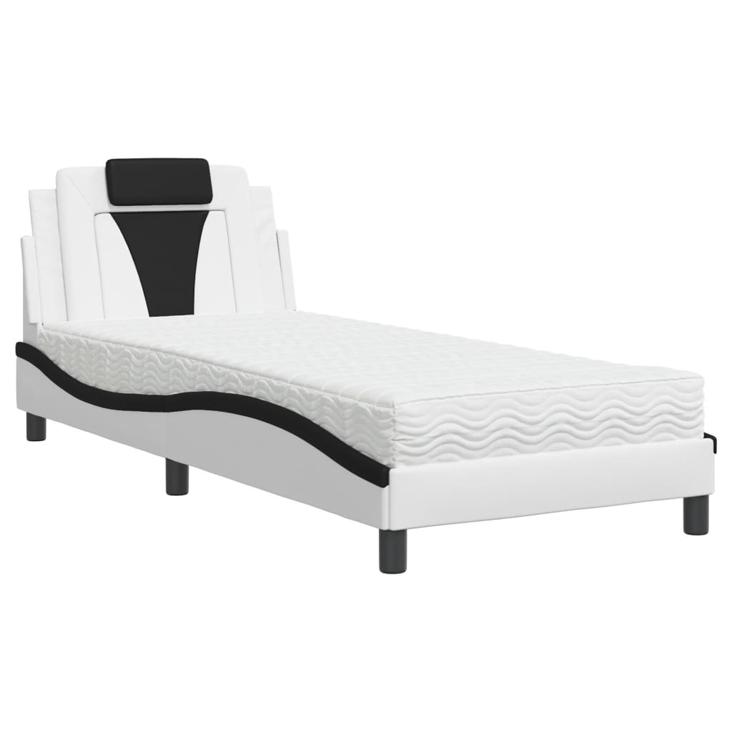 Krevet Viana s madracem bijeli-crni 90 x 190 cm od umjetne kože