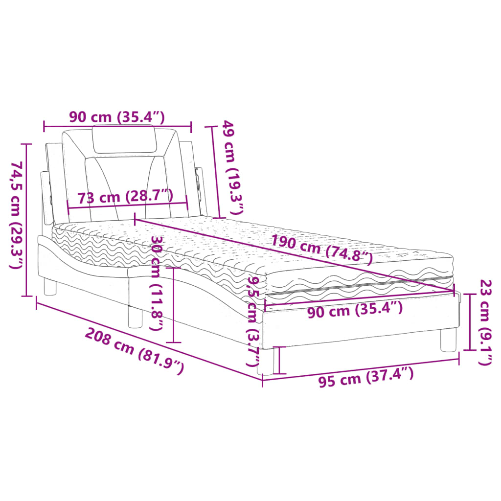 Krevet Viana s madracem bijeli-crni 90 x 190 cm od umjetne kože