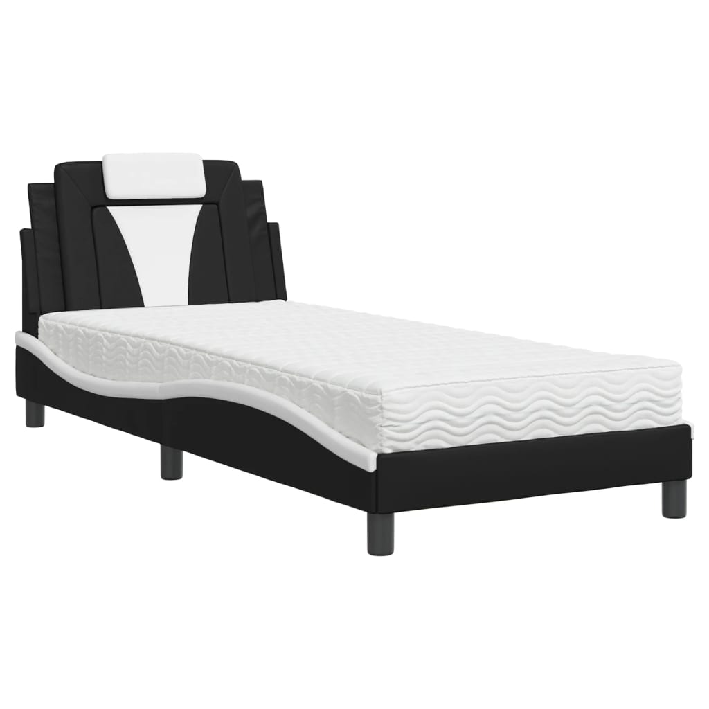 Krevet Viana s madracem crno-bijeli 90 x 200 cm od umjetne kože