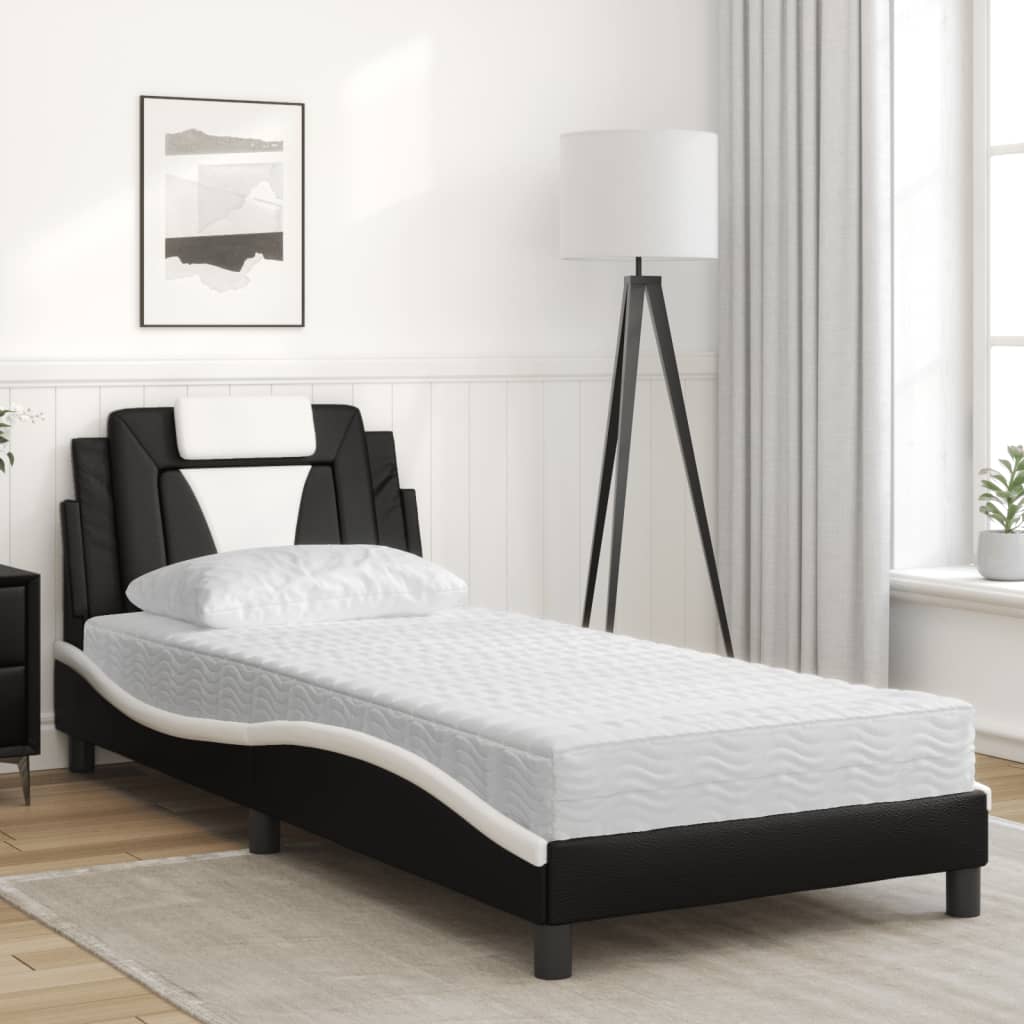 Krevet Viana s madracem crno-bijeli 90 x 200 cm od umjetne kože
