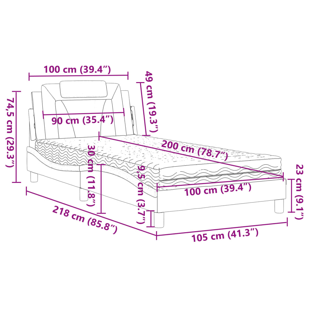 Krevet Viana s madracem bijeli 100 x 200 cm od umjetne kože