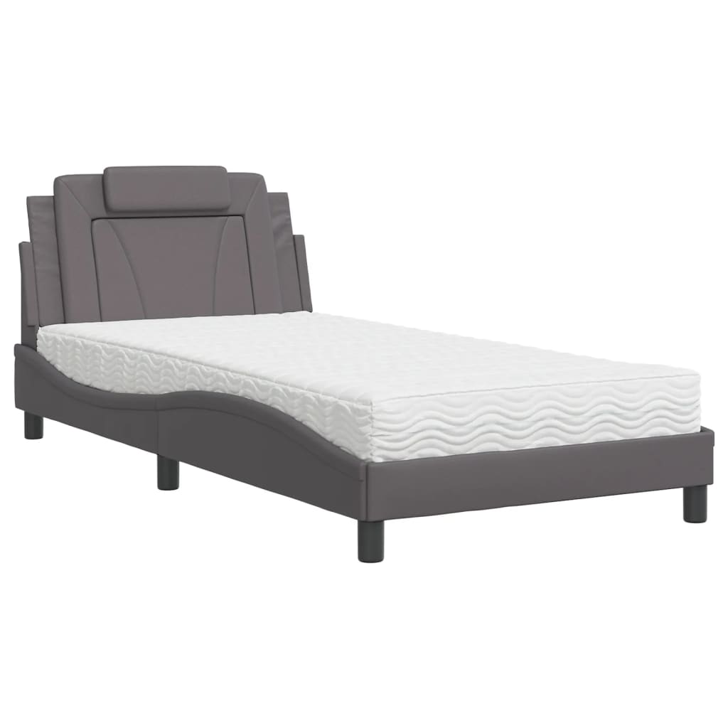 Krevet Viana s madracem sivi 100 x 200 cm od umjetne kože