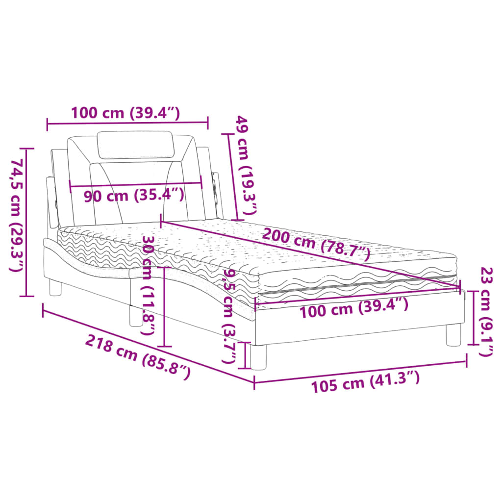 Krevet Viana s madracem sivi 100 x 200 cm od umjetne kože