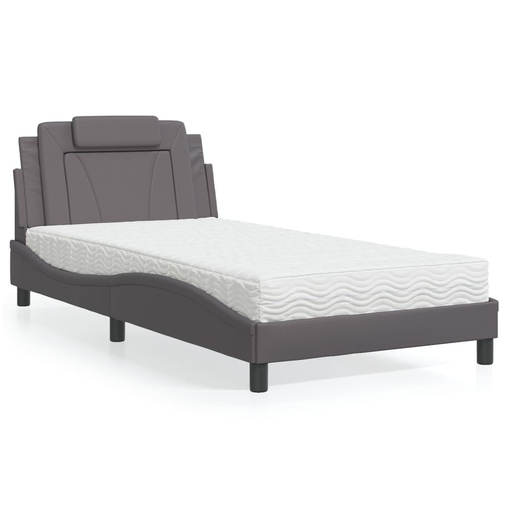 Krevet Viana s madracem sivi 100 x 200 cm od umjetne kože