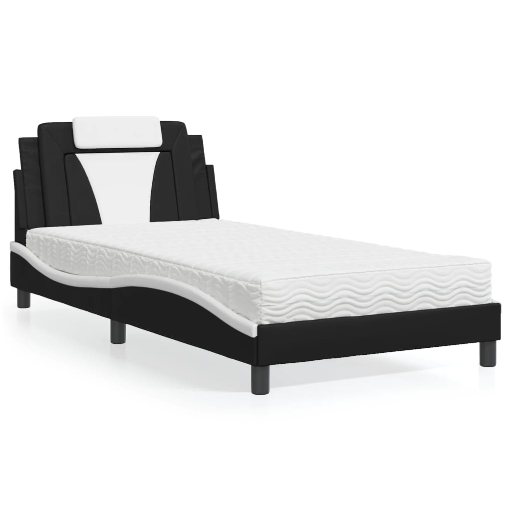 Krevet Viana s madracem crno-bijeli 100 x 200 cm od umjetne kože