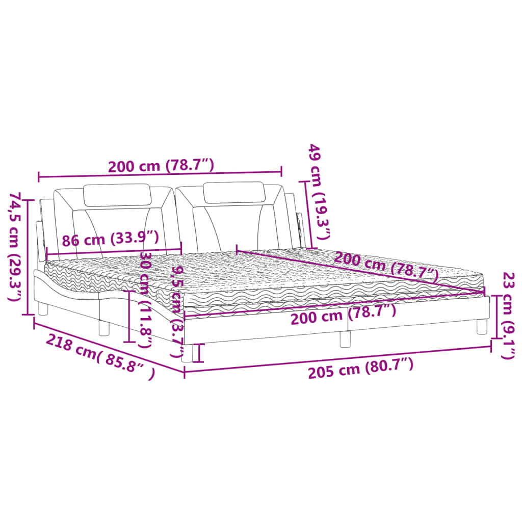 Krevet Viana s madracem crni 200x200 cm od umjetne kože