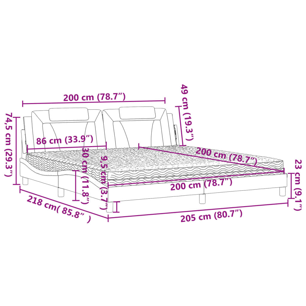 Krevet Viana s madracem sivi 200 x 200 cm od umjetne kože