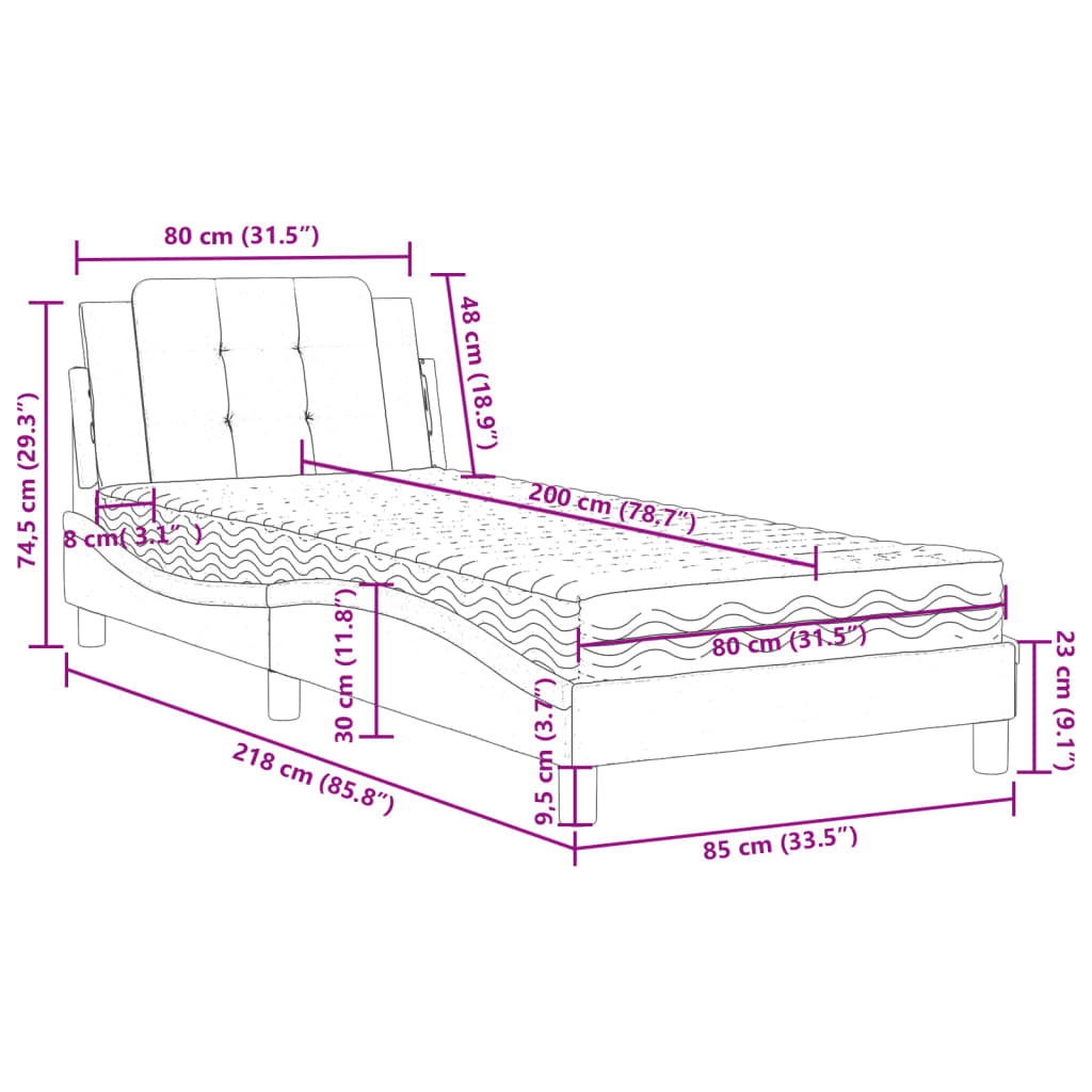 Okvir kreveta bez madraca Zadar crno-bijeli 80 x 200 cm od umjetne kože