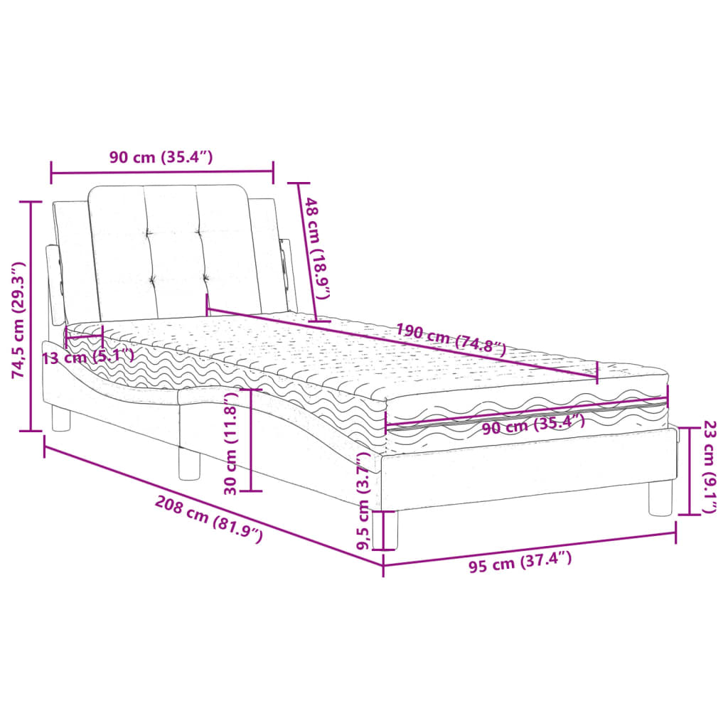 Okvir kreveta bez madraca Zadar crno-bijeli 90 x 190 cm od umjetne kože