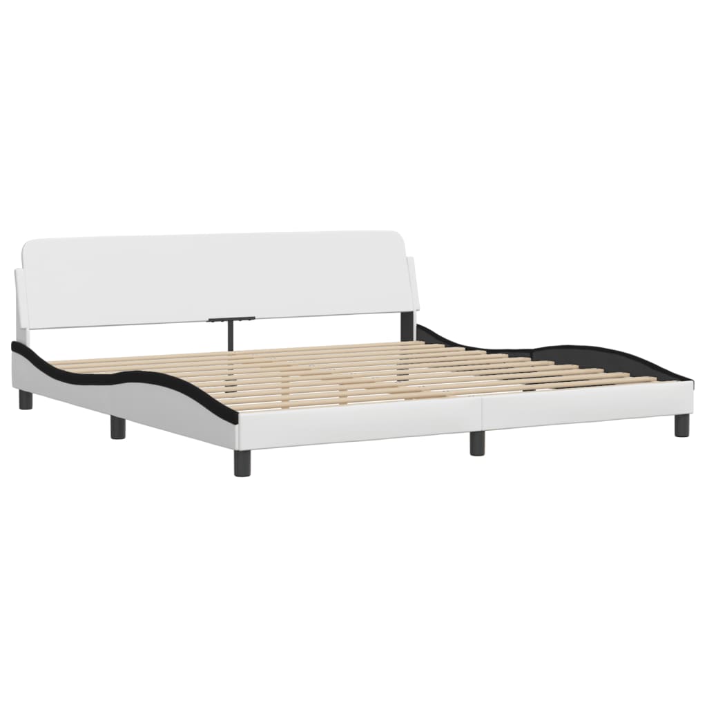 Krevet s madracem Zadar bijeli-crni 200 x 200 cm od umjetne kože