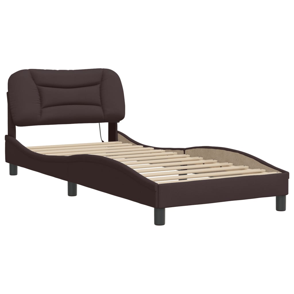 Okvir kreveta s LED-om bez madraca Hvar tamnosmeđi 90 x 190 cm od tkanine