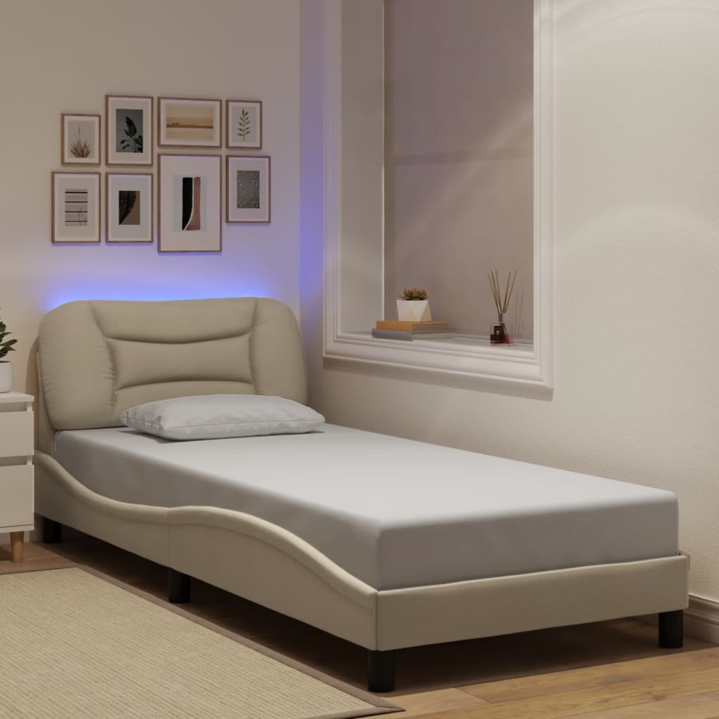 Okvir kreveta s LED-om bez madraca Hvar krem 90 x 200 cm od tkanine