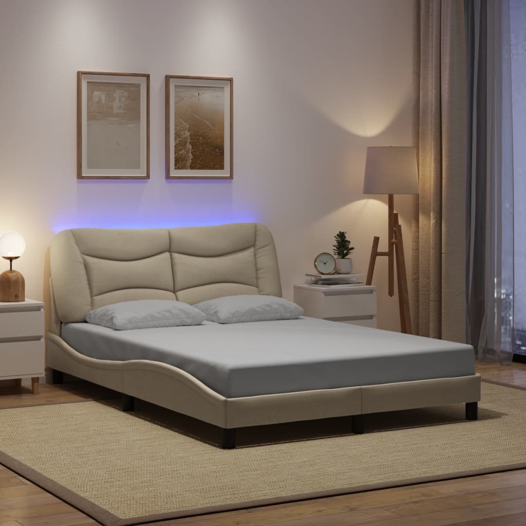 Okvir kreveta s LED-om bez madraca Hvar krem 140x190 cm Tkanina