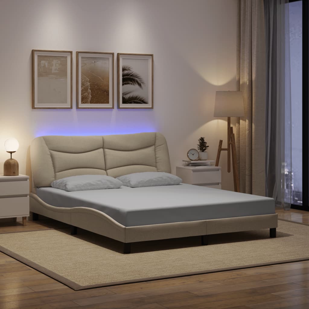 Okvir kreveta s LED-om bez madraca Hvar krem 160x200 cm Tkanina