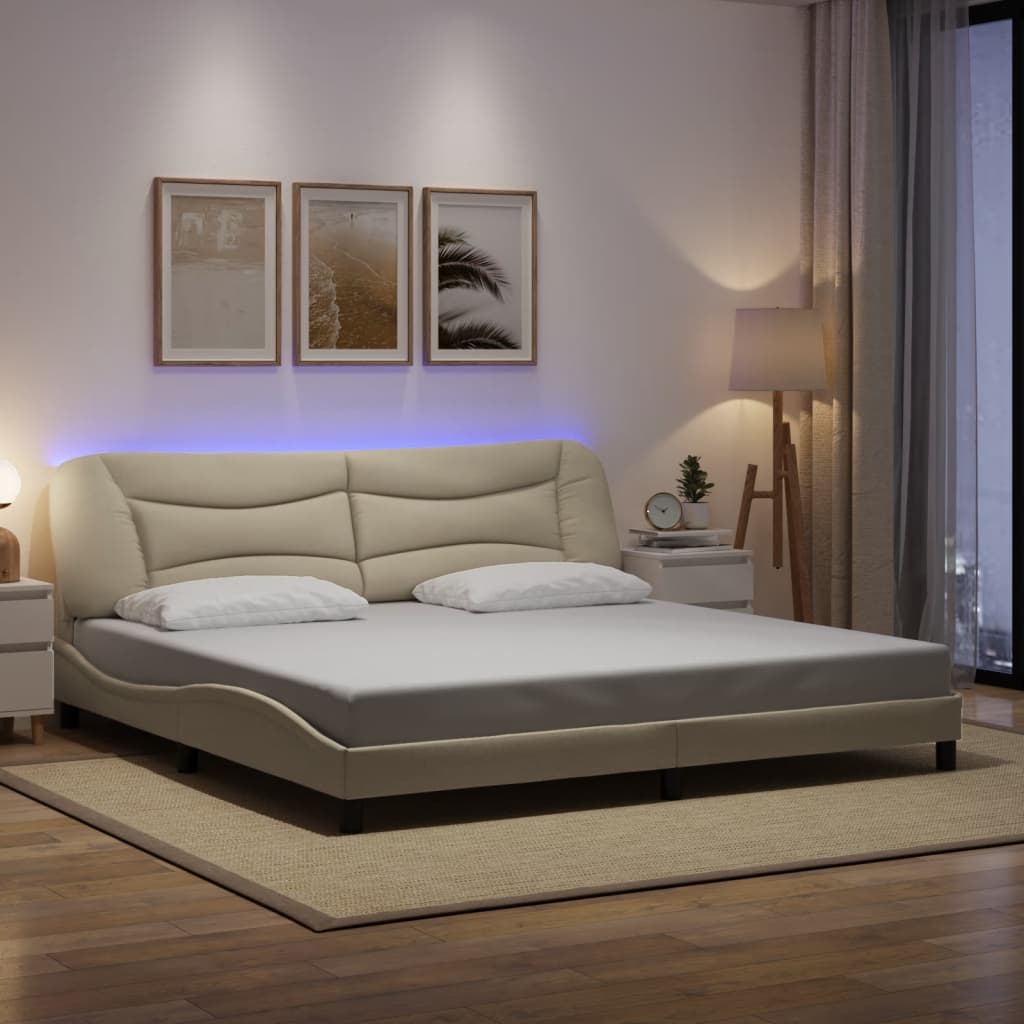 Okvir kreveta s LED-om bez madraca Hvar krem 200 x 200 cm od tkanine