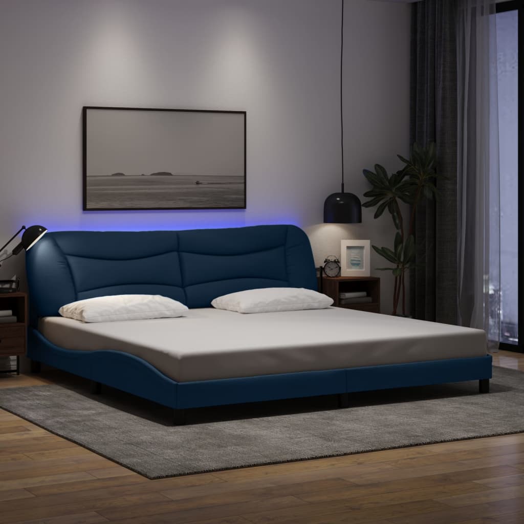 Okvir kreveta s LED-om bez madraca Hvar plavi 200x200 cm od tkanine