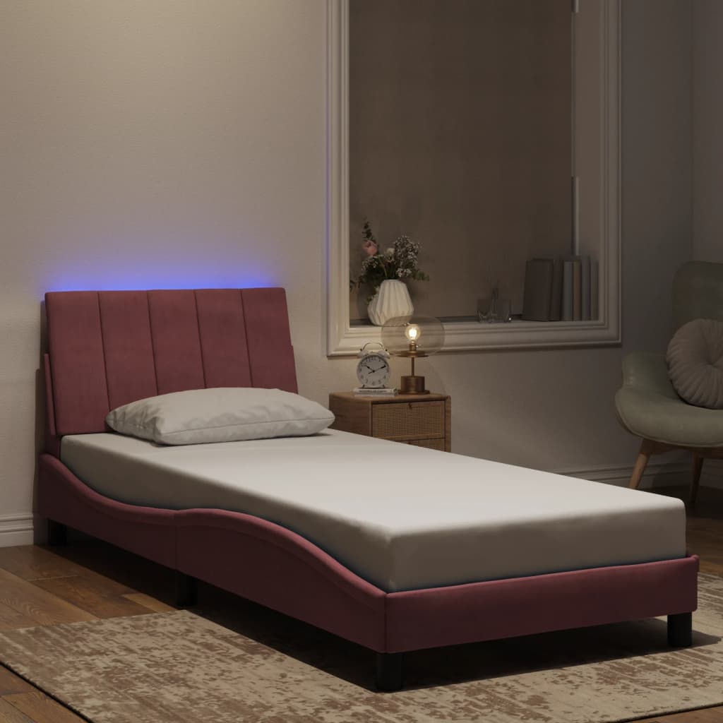 Okvir kreveta s LED-om bez madraca Hanko ružičasti 90 x 200 cm baršunasti
