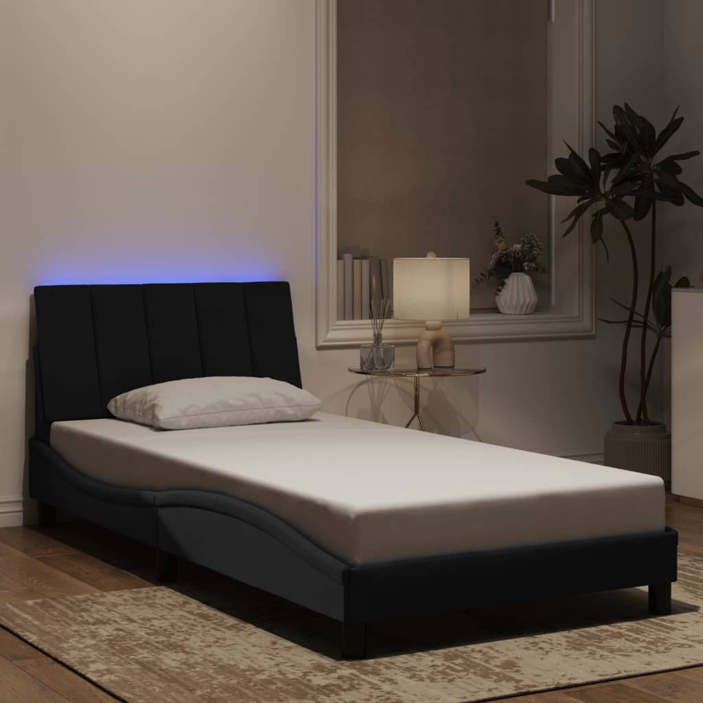 Okvir kreveta s LED-om bez madraca Hanko crni 100 x 200 cm baršunasti