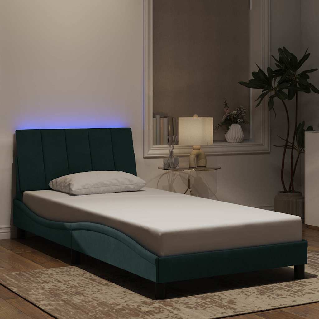Okvir kreveta s LED-om bez madraca Hanko tamnozeleni 100x200 cm baršunasti