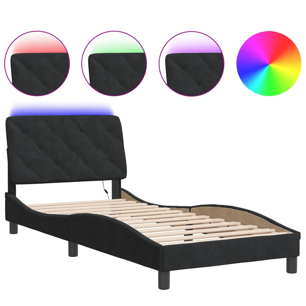 Okvir kreveta s LED-om bez madraca crni 90 x 190 cm baršunasti