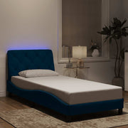 Okvir kreveta s LED-om bez madraca plavi 90 x 190 cm baršunasti